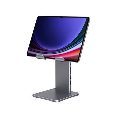 Qwiizlab Aluminum Stand with USB-C Hub for iPad Air/Pro and Android Tablets, 4K HDMI, 104MB/s Card Readers, 5Gbps USB3.0, 60W PD, 3.5mm Audio, Adjustable 80°Tilt