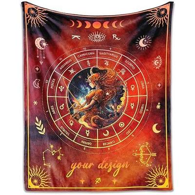 Custom Sagittarius Blanket Gifts, 60" x 50" Rectangular Flannel Zodiac Throw Blanket Cozy, Personalized Gift for Boys Girls Teen Women Men Tarot Cards Lovers Birthday Anniversary Festival