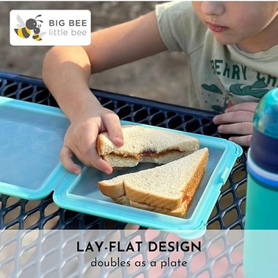 Big Bee, Little Bee SoftShell Reusable Silicone Food Storage Container - Clamshell Snap-Close Design, No Lost Lids, Easy to Clean, Compact for Travel, Meal Prep, Microwave Freezer and Dishwasher Safe