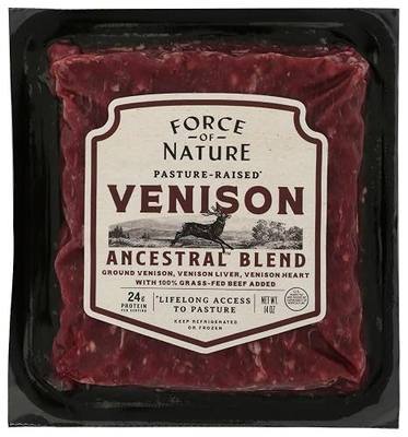 Force Of Nature Meats, Venison Ground Liver Heart Frozen Grass Fed, 14 Ounce