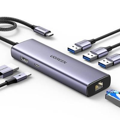 UGREEN Revodok 6 in 1 USB C Hub Gigabit Ethernet Adapter with 4K HDMI, 100W PD Charging, USB A Data Ports Compatible with MacBook Neo/Pro/Air M1, M2, M3, M4,M5,iPad, iPhone 16 Pro/Pro Max, Steam Deck