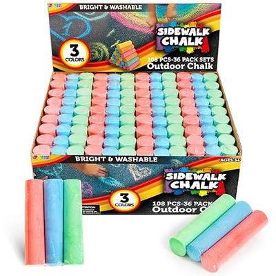 JOYIN 108 PCS Sidewalk Chalk Set in 36 Count, 3 Assorted Colors, Non-Toxic Jumbo Washable Driveway Chalk for Outdoor Art Play, Great Gift Toys for Kids, Classroom