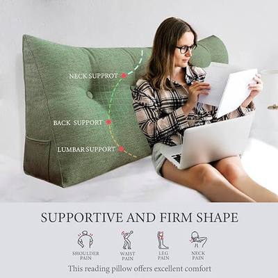 Headboard Pillow Wedge Full Size Large Bolster Pillow for Bed Triangle Reading Pillow Back Support Pillow for Sitting Up in Bed XXL Couch Rest Backrest Cushion Linen Sage Green