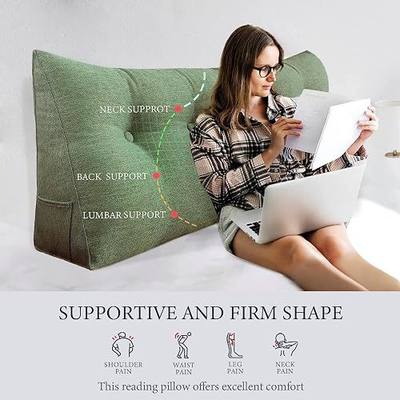 Headboard Pillow Wedge King Size Large Bolster Pillow for Bed Triangle Reading Pillow Back Support Pillow for Sitting Up in Bed XXL Couch Daybed Bed Rest Backrest Cushion Linen Sage Green