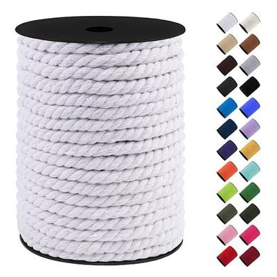 Cotton Macrame Cord 8mm x 131ft, Thick 3 Strand Twisted Macrame Rope Yarn, Cotton Rope for Wall Hanging, Plant Hangers, DIY Crafts (White)