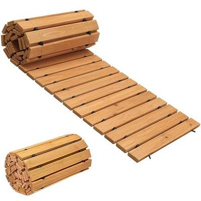 LINSHRY 8FT Wooden Garden Pathway, Outdoor Roll Out Garden Walkway, Weather-Resistant Non-Slip Wooden Walkway Pavers
