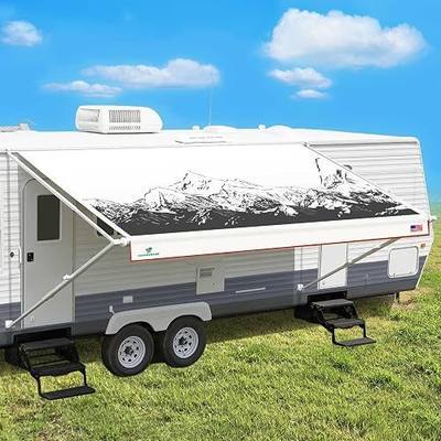 Leaveshade RV Awning Fabric Replacement Motorhome Camper Trailer Awning Fabric Super Heavy Vinyl Coated Polyester 15'3''(Fit for 16' Awning)- Mountains (Custom Looking)