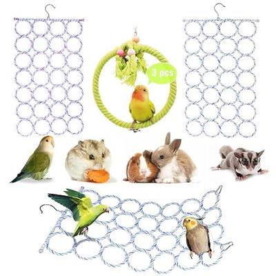 3 Pack Swing Hanging Toys,Bird Climbing Rope Net Ladders Small Medium Pet Activity Toy Suitable for Parakeet,Cockatiel,Cockatoo,Hamster,Rat,Ferret(Random Color)