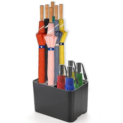 Elsjoy Black Umbrella Stand, Entryway Umbrella Organizer, Compact and Efficient with Removable Drip Tray, Holds 10 Umbrellas