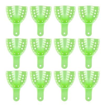 JMU Dental Impression Trays, Medium Upper, Autoclavable, 12 Pcs | Perforated Disposable Impression Trays, Plastic, Green
