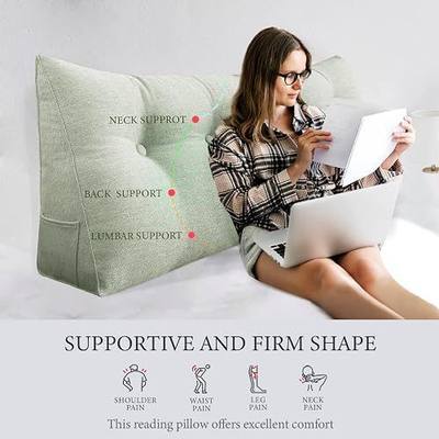 Headboard Pillow Wedge Twin Size Large Bolster Pillow for Daybed Back Support Triangle Reading Pillow for Sitting Up in Bed XXL Couch Rest Backrest Cushion Linen Off White