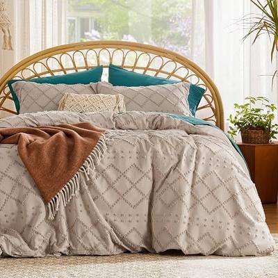 Bedsure Khaki Boho Duvet Cover Full, Vintage Embroidery, 3-Piece | Boho Bedding, Elevated Home Decor, Fade Resistant, Machine Washable, Soft Tufted Texture, Zipper Closure, 8 Corner Ties