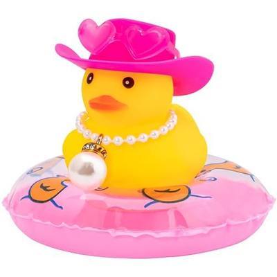 wonuu Car Dashboard Decorations Pink Cowboy Duck, Rubber Ducks for Car Ornament Accessories with Color Sunglasses Cowboy Hat Pearl and Swim Ring, AX_Pink Cowboy Hat_Preal A_Duck