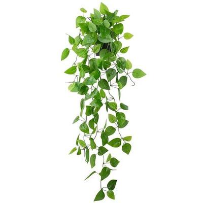 LOYWREE Small Fake Hanging Plant Artificial Potted Plants for Indoor Outdoor Aesthetic - 39in Realistic Faux Hanging Pothos with Ivy Vine for Shelf Decor in Home Office Gardens Greenery (Black Pot)