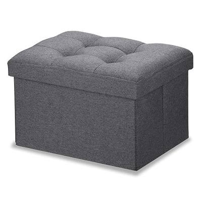 LINMAGCO Ottoman Storage Ottoman with Storage Small Foot Rest Stool Under Desk Stool Short Folding Footrest Linen Cloth Dark Gray 16X12X12IN