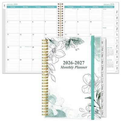 2026-2027 Monthly Planner - 18 Monthly Calendar, July 2026 - June 2027, Two Pages Per Month, 9" x11" Planner with Tabs, Strong Twin-Wire Binding, Inner Pocket, Teal Floral