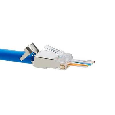 trueCABLE Cat6/6A RJ45 Pass Through Modular Plugs, Shielded (STP) External Ground Connector, UL Listed, EZ Crimp, Gold Plated 3 Prong 8P8C, 10 Pieces