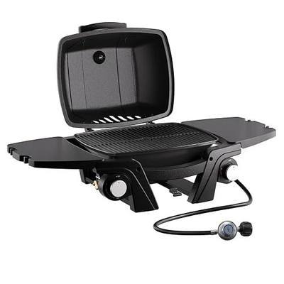 Portable Gas Grill, 2-Burner Small BBQ Propane Grills Tabletop Outdoor Camping Grill 24000 BTU, Detachable Side Tables,Built in Thermometer, Black