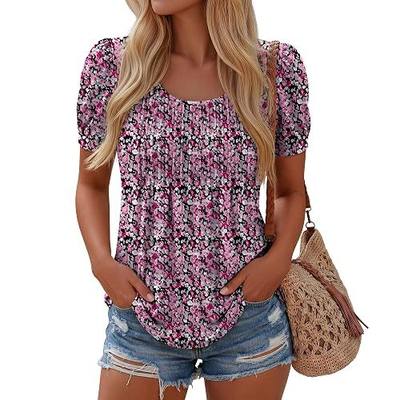 Ficerd Womens Puff Short Sleeve Boho Top
