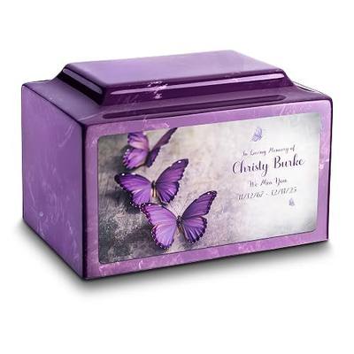 GetUrns – Legacy Cultured Marble Urn by Mackenzie, Adult Size Cremation Urns, Custom UV Printed Burial Urn for Ashes, 210 Cubic Inch Cemetery Urns for Ashes, Butterfly, Amethyst