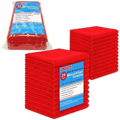 Blue Horizon Microfiber Cleaning Towels, Pack of 24, Ultra Soft Plush Washcloth, All Purpose Premium Microfiber Detailing Cleaning Cloths Reusable Shop Towels (16" x 16", Red)