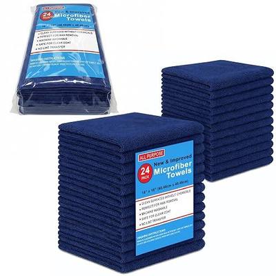 Microfiber Cleaning Towels, 24 Pack, Double Sided Ultra Soft Plush Washcloth, All Purpose Premium Microfiber Detailing Cleaning Cloths Shop Towels(16" x 16", Navy Blue)