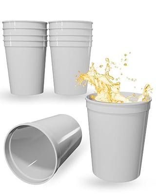 PartyPrints 10 Pack 16 oz White Reusable Blank Plastic Cups, Stadium Cups Bulk – BPA Free Top Rack Dishwasher Safe, Party Colored Cups Perfect for Weddng, Birthday Graduation, Clubs