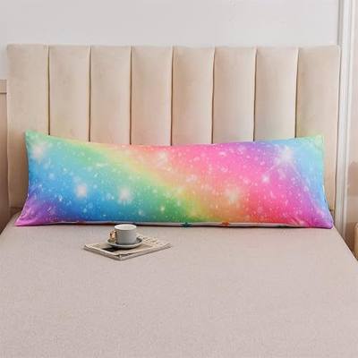 A Nice Night Gradient Glitter,Rainbow Galaxy Body Pillow Cover Pillowcase with Envelope Closure for Kids Adults,PinkYellow