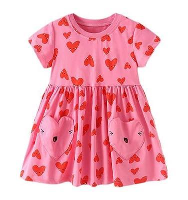 KISSOURBABY Little Girls Soft Summer Cotton Short Sleeve Dresses T-Shirt Casual Cartoon Dress