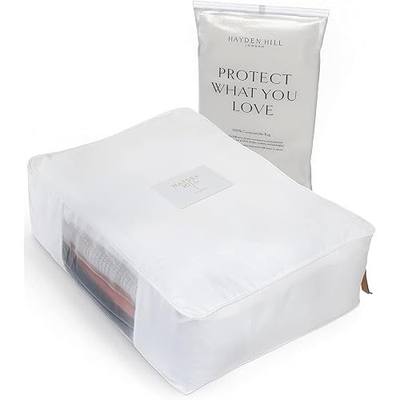Hayden Hill Luxury Organic Cotton Sweater Storage Bag For Cashmere 18 Inch | Fits 6 Fine Knits, Breathable, Moth Proof, Garment Storage Bag For Cashmere, Zippered, Certified Carbon Neutral, White