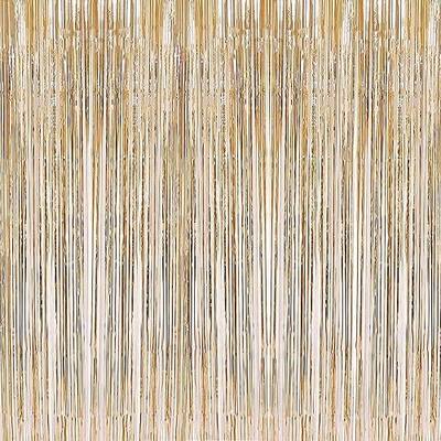2 Pcs 3.2ft x 8.2ft Champagne Gold Metallic Tinsel Foil Fringe Curtains Photo Booth Backdrop for Baby Shower Birthday Wedding Holiday Celebration Bachelorette Party Decorations