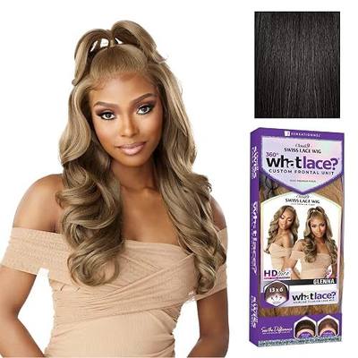Sensationnel What Lace 13x6 Wig-Glenna, 1B OFFBLACK | Lace Front, Hand-Tied, Synthetic, Natural Density Pre-Plucked Hairline, Glueless