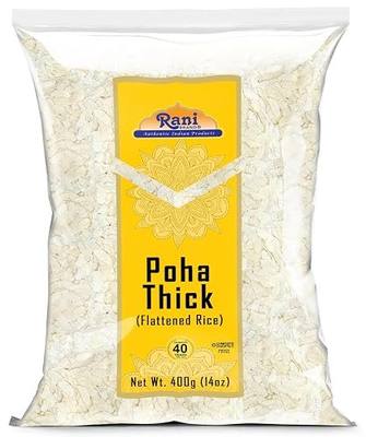 Rani Poha (Powa) Thick Medium-Cut (Flattened Rice) 14oz (400g) ~ All Natural, Salt-Free | Vegan | No Colors | Gluten Friendly | Indian Origin