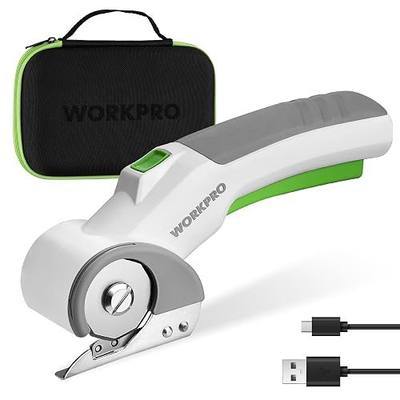 WORKPRO Cordless Electric Scissors, Rechargeable Power Rotary Cutters | 4V Powerful Shears, Fabric Cutting, Leather, Carpet, Cardboard, Ergonomic Grip, Sewing, Scrapbooking, Craft Projects