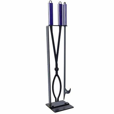 Fire Pit Tools Set with 28" Fire Poker and Log Tongs, Wrought Iron Fireplace Tools with Metal Stand and Rubber Handle,Solid Steel Firewood Log Grabber for Campfire Backyard Bonfire Indoor&Outdoor Use