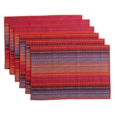 Cotton Table Placemats Set of 6 Woven Braided Ribbed Washable Kitchen Table Mats, 12" x 18" (Red 2)