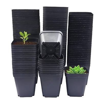 RooTrimmer 2.75" Square Nursery Pots 120P, Small Seedling Pots w/Drainage | Plant Starter Pots for Seeds, Cuttings & Transplants. Reusable Black Deep 3" Pots for Succulents, Herbs, Indoor & Outdoor