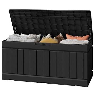 Greesum Outdoor Storage Box 82 Gallon Storage Bin with Lid for Patio Furniture, Garden Tools, Pool Supplies, Waterproof and UV Resistant, Lockable, Black