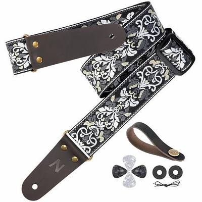Nefelibata Guitar Strap, 2" Jacquard Embroidery Guitar Straps, Full Grain Leather Ends with Hidden Pocket, for Bass, Electric and Acoustic Guitars, Free Buckle, Strap Lock and Guitar Picks