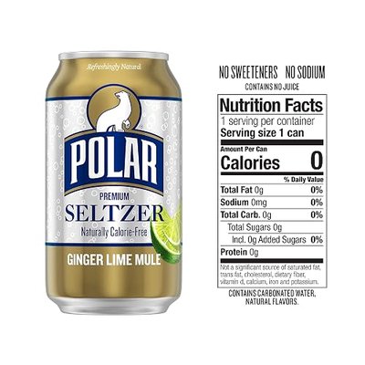 Polar Seltzer Water Ginger Lime Mule, 12 fl oz cans, 24 Count (3 Packs of 8)