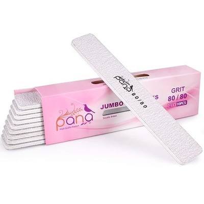 10PCS Jumbo Size PANA Professional Double Sided Nail Files - Zebra, 80/80 Grit - Emery Board Nail Buffering File Manicure Pedicure Nail Polisher Washable