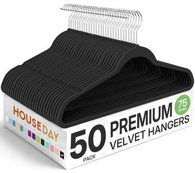 HOUSE DAY Premium Velvet Hangers 50 Pack Black, Non-Slip Flocked Felt Hangers, Sturdy Clothes Hangers with 360° Rotatable Hook, Heavy Duty Coat Hanger, Durable Slim Hanger for Closet Space Saving
