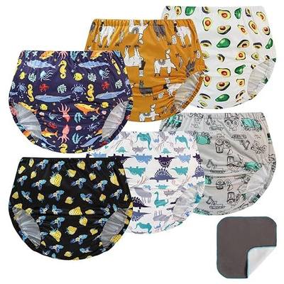 EZ Moms 6 Packs Waterproof Cloth Diaper Cover Soft Plastic Training Pants for Toddlers Reusable Rubber Underwear for Potty Training Portable Plastic Diaper Covers for Boys 3T with Baby Washable Wipes