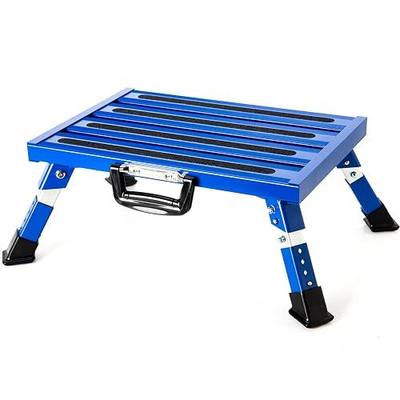 Homeon Wheels Adjustable Aluminum RV Step Stool, Folding Non-Slip Platform, Blue