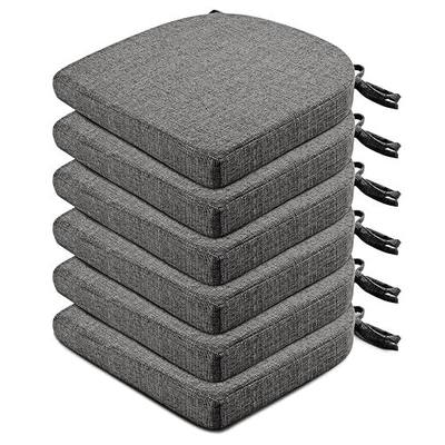 Wellsin Chair Cushions for Dining Chairs 6 Pack - Kitchen Chair Cushions with Ties and Non-Slip Backing - Dining Chair Pads 16"X16"X2", Dark Gray