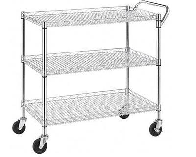 Heavy Duty 3 Tier Rolling Utility Kitchen Cart on Wheels,Large 45"L x 17 1/2"D x 45"H Metal Serving Cart Commercial Grade with Wire Shelving and Handle Bar for Office School Church Kitchen Hardware