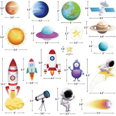 100pcs Outer Space Cutouts Solar System Rocket Planet Star Bulletin Board Cut-Outs Party School Classroom Decorations
