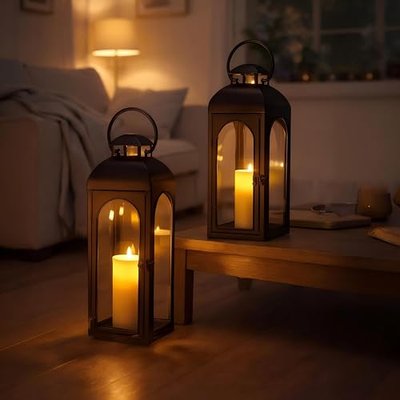 Bdor 16 Inch Outdoor Indoor Lantern Decor Black Metal Candle Lantern 1 Pack | Tempered glass panels, sturdy metal frame, front-opening door, farmhouse decor for porch, fireplace, patio,home indoor decor
