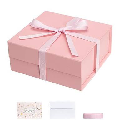Pink Gift Boxes with Lids Pack of 1, 6x6x3 Inches Small Gift Box with Ribbon, Collapsible Gift Boxes with Magnetic Closure for Presents, Bridesmaid Proposal Box for Family Mom Girlfriend