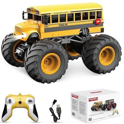 Remote Control Car, RC School Bus for Kids, RC Monster Truck Toy 2.4GHz 1:18 Scale Model Vehicle with LED Lights Sounds Racing Sport Toy Car for Adults Boys Girls Kids Gift 2Pcs Batteries